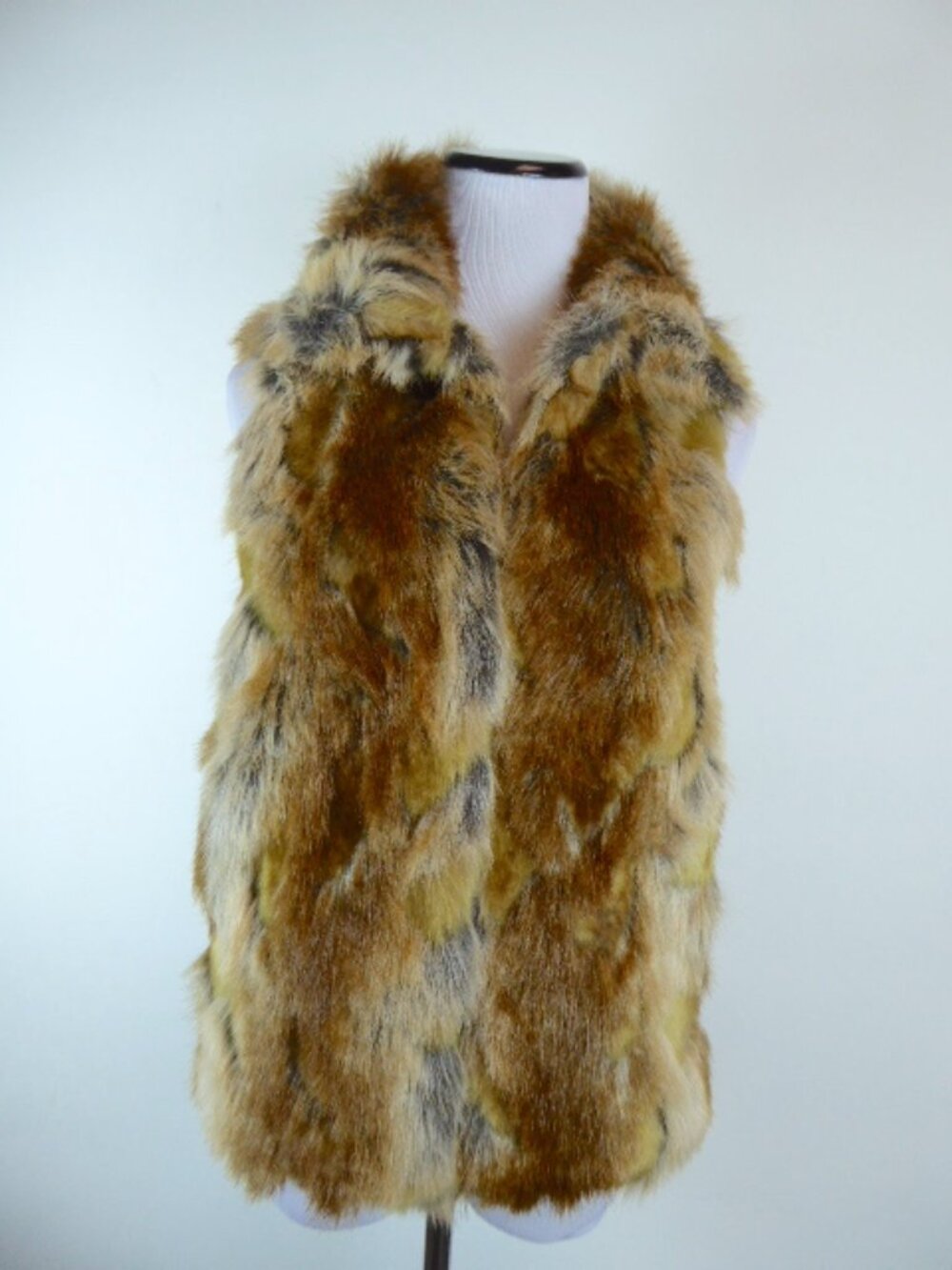 Aqua faux fur brown sleeveless vest jacket XS